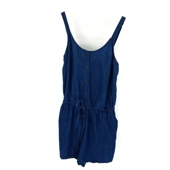 Just Be Blue Denim Jeans Shorts Adjustable Jumpsuit Romper Womens M - Picture 1 of 9